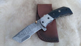 "BLACK BEAUTY" DAMASCUS/BULL HORN FOLDER