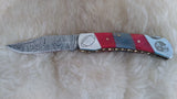 "ALABAMA ROLL TIDE" DELUXE HAND MADE DAMASCUS FOLDER W/LEATHER SHEATH