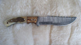 CUSTOM DAMASCUS "STALLION" SCRIMSHAW BONE TRACKER KNIFE