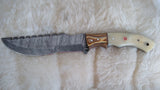 CUSTOM DAMASCUS "STALLION" SCRIMSHAW BONE TRACKER KNIFE