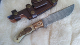CUSTOM DAMASCUS "STALLION" SCRIMSHAW BONE TRACKER KNIFE