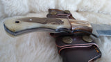 CUSTOM DAMASCUS "STALLION" SCRIMSHAW BONE TRACKER KNIFE
