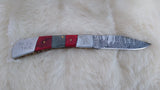 "ALABAMA ROLL TIDE" DELUXE HAND MADE DAMASCUS FOLDER W/LEATHER SHEATH