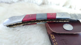 "ALABAMA ROLL TIDE" DELUXE HAND MADE DAMASCUS FOLDER W/LEATHER SHEATH