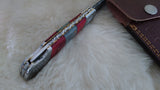 "ALABAMA ROLL TIDE" DELUXE HAND MADE DAMASCUS FOLDER W/LEATHER SHEATH