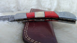 "GO VOLS TENNESSEE" HAND MADE DAMASCUS FOLDER W/LEATHER SHEATH