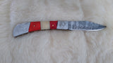 "GO VOLS TENNESSEE" HAND MADE DAMASCUS FOLDER W/LEATHER SHEATH