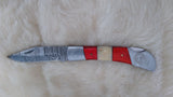 "GO VOLS TENNESSEE" HAND MADE DAMASCUS FOLDER W/LEATHER SHEATH
