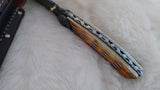 "WAGON WHEEL" DAMASCUS BURN CAMEL BONE POCKET KNIFE
