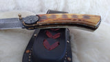 "WAGON WHEEL" DAMASCUS BURN CAMEL BONE POCKET KNIFE
