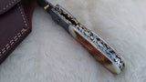 "CAMELBACK" DAMASCUS BURN CAMEL BONE POCKET KNIFE