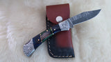 "TWILIGHT STAR" HAND MADE DAMASCUS POCKET FOLDER W/SHEATH