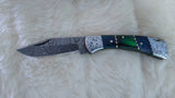 "TWILIGHT STAR" HAND MADE DAMASCUS POCKET FOLDER W/SHEATH