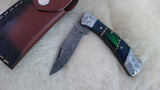 "TWILIGHT STAR" HAND MADE DAMASCUS POCKET FOLDER W/SHEATH