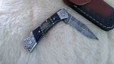 "TWILIGHT STAR" HAND MADE DAMASCUS POCKET FOLDER W/SHEATH