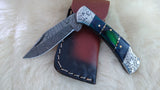 "TWILIGHT STAR" HAND MADE DAMASCUS POCKET FOLDER W/SHEATH