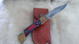 "BULLS-EYE" DAMASCUS POCKET KNIFE W/LEATHER SHEATH