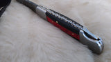 "THIN RED LINE" FIRE FIGHTER DAMASCUS FOLDER W/LEATHER SHEATH