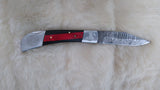 "THIN RED LINE" FIRE FIGHTER DAMASCUS FOLDER W/LEATHER SHEATH