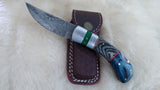 "LONESOME DOVE" DAMASCUS POCKET KNIFE W/LEATHER SHEATH