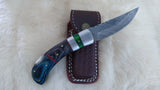 "LONESOME DOVE" DAMASCUS POCKET KNIFE W/LEATHER SHEATH