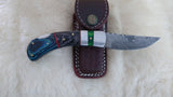 "LONESOME DOVE" DAMASCUS POCKET KNIFE W/LEATHER SHEATH