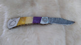 "LSU TIGERS" HAND MADE DAMASCUS/BONE FOLDER W/SHEATH