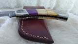 "LSU TIGERS" HAND MADE DAMASCUS/BONE FOLDER W/SHEATH