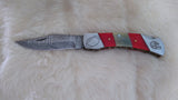 "ALABAMA ROLL TIDE" DELUXE HAND MADE DAMASCUS FOLDER W/LEATHER SHEATH