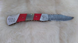"ALABAMA ROLL TIDE" DELUXE HAND MADE DAMASCUS FOLDER W/LEATHER SHEATH