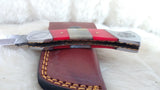 "ALABAMA ROLL TIDE" DELUXE HAND MADE DAMASCUS FOLDER W/LEATHER SHEATH