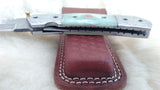 "SEA FOAM" DAMASCUS POCKET KNIFE W/LEATHER SHEATH