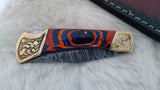 "AUBURN BULLS-EYE TRIBUTE" DAMASCUS POCKET KNIFE W/LEATHER SHEATH
