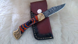 "AUBURN BULLS-EYE TRIBUTE" DAMASCUS POCKET KNIFE W/LEATHER SHEATH