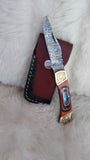 "AUBURN BULLS-EYE TRIBUTE" DAMASCUS POCKET KNIFE W/LEATHER SHEATH