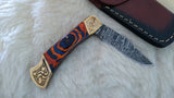 "AUBURN BULLS-EYE TRIBUTE" DAMASCUS POCKET KNIFE W/LEATHER SHEATH