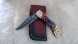 "AUBURN BULLS-EYE TRIBUTE" DAMASCUS POCKET KNIFE W/LEATHER SHEATH