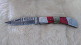 "ALABAMA ROLL TIDE" DELUXE HAND MADE DAMASCUS FOLDER W/LEATHER SHEATH