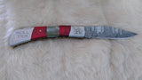 "ALABAMA ROLL TIDE" DELUXE HAND MADE DAMASCUS FOLDER W/LEATHER SHEATH
