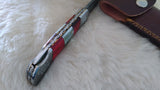 "ALABAMA ROLL TIDE" DELUXE HAND MADE DAMASCUS FOLDER W/LEATHER SHEATH