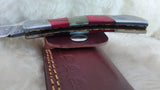 "ALABAMA ROLL TIDE" DELUXE HAND MADE DAMASCUS FOLDER W/LEATHER SHEATH
