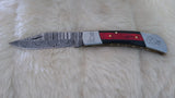 "THIN RED LINE" FIRE FIGHTER DAMASCUS FOLDER W/LEATHER SHEATH