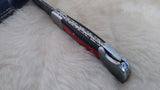 "THIN RED LINE" FIRE FIGHTER DAMASCUS FOLDER W/LEATHER SHEATH