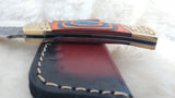 "AUBURN BULLS-EYE TRIBUTE" DAMASCUS POCKET KNIFE W/LEATHER SHEATH