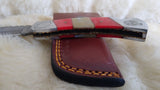 "ALABAMA ROLL TIDE" DELUXE HAND MADE DAMASCUS FOLDER W/LEATHER SHEATH