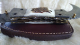 "LONGHORN" DAMASCUS ANTLER STAG POCKET FOLDER W/SHEATH