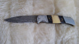 "SILVER EAGLE" DAMASCUS BULL HORN POCKET KNIFE