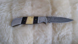 "SILVER EAGLE" DAMASCUS BULL HORN POCKET KNIFE