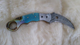 "BLUEBIRD DELUXE" DAMASCUS KARAMBIT POCKET KNIFE W/SHEATH