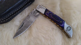 "LAWMAN" DELUXE EDITION POLICE HAND MADE DAMASCUS FOLDER W/LEATHER SHEATH